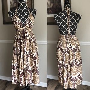 Lapis Floral Deep V Halter Open Back Dress